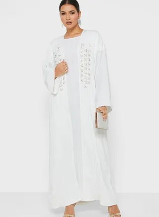Embellished Abaya with Pin Tuck Details