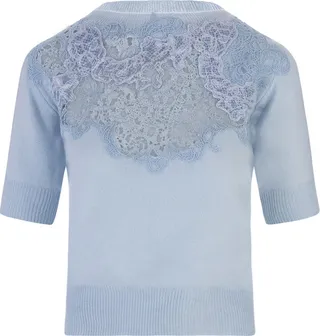 Light Blue Cashmere Top With Neck Lace