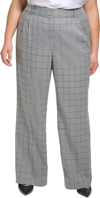 Calvin Klein Plus Size Windowpane Straight-Leg Pants