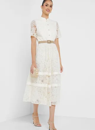 Lace Detail Front Button Dress