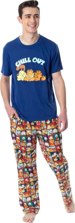 Nickelodeon Mens' Garfield Odie Comic Strip Chill Out Sleep Pajama Set (Medium) Multicoloured
