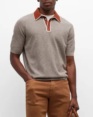 Men's Bicolor Cotton-Silk Polo Shirt