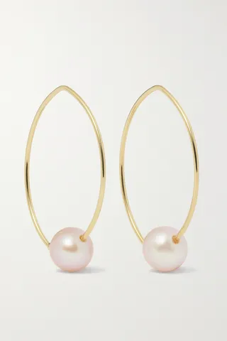 Mizuki - 14-karat Gold Pearl Hoop Earrings - One size