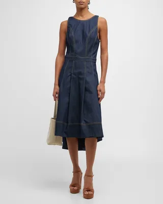 Gisselle Sleeveless Pleated Denim Midi Dress
