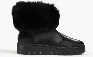 Crescent faux fur and leather ankle boots