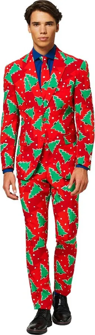 OppoSuits Men's Christmas Suit - Fine Pine - Red - Size: US 38
