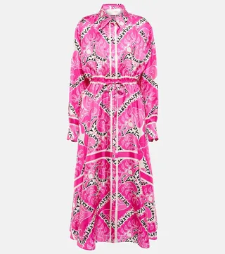 Printed silk crepe de chine shirt dress