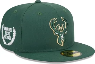 Men's New Era Hunter Green Milwaukee Bucks Camo Undervisor Laurels 59Fifty Fitted Hat