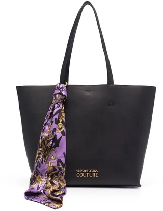 Scarf-Detail Logo Plaque Tote Bag
