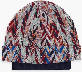 Layered jacquard-knit wool-blend beanie