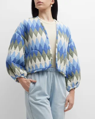 Rhys Quilted Blouson-Sleeve Jacket