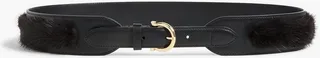 Faux fur-trimmed leather belt