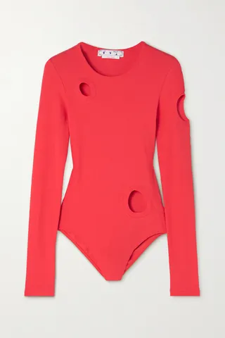 Off-White - Meteor Cutout Ribbed Stretch-cotton Jersey Bodysuit - Red