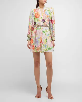 Floral Antonette Button-Front Mini Shirtdress