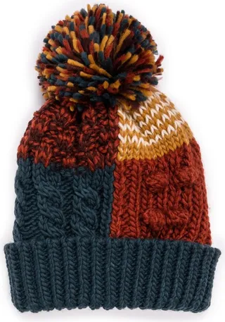 MUK LUKS Patchwork Pom Cuff Cap-Blue Spruce OS