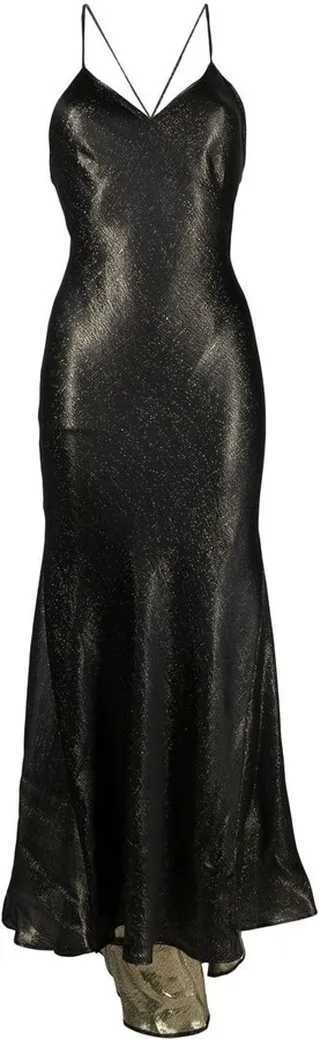 Metallic-Finish Flared Long Dress