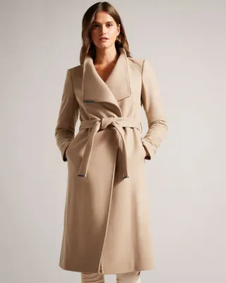 Wool Wrap Coat in Camel