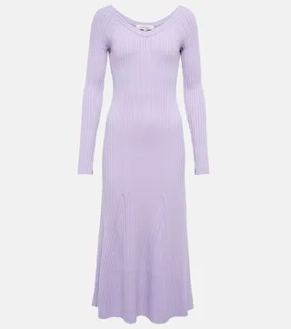 Ribbed-knit wool-blend midi dress