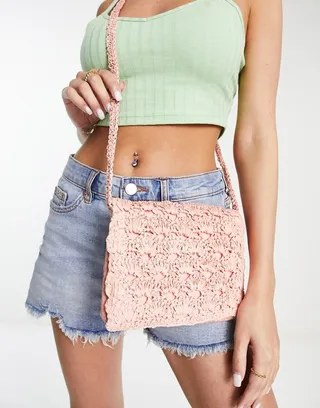 Accessorize cross body bag in peach straw