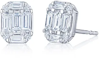 Kwait Baguette Sunburst Diamond Stud Earrings