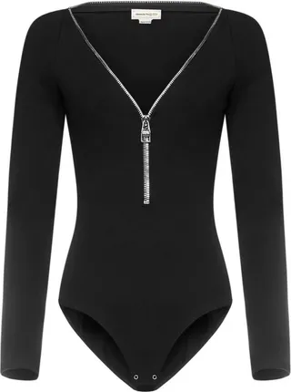 Alexander McQueen V-Neck Zip Detailed Bodysuit