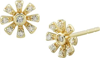 14K Yellow Gold & 0.10 TCW Diamond Flower Stud Earrings