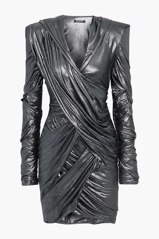 Draped stretch-lamé mini dress