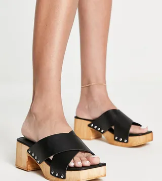 Topshop Wide Fit Winnie mid heel clogs in black