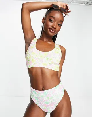 ASOS DESIGN mix and match sleek crop bikini top in mixed ditsy floral print