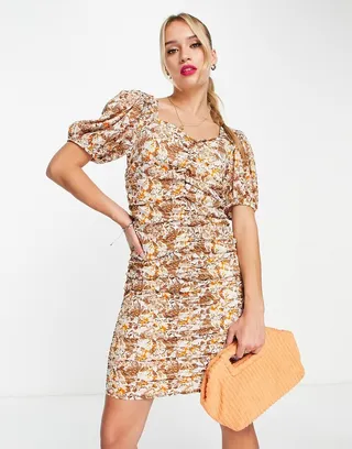 Vero Moda ruched mini dress in ditsy pink floral print