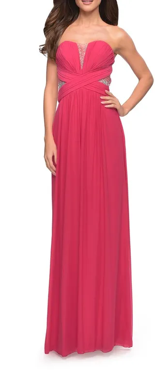 Stunning Beaded Strapless Mesh & Jersey Gown