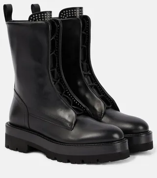 Embellished leather combat boots