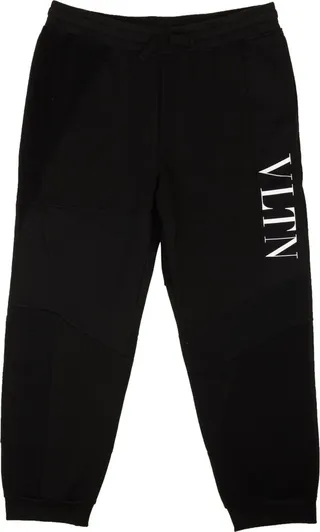 Black Cotton Patchwork VLTN Logo Pants