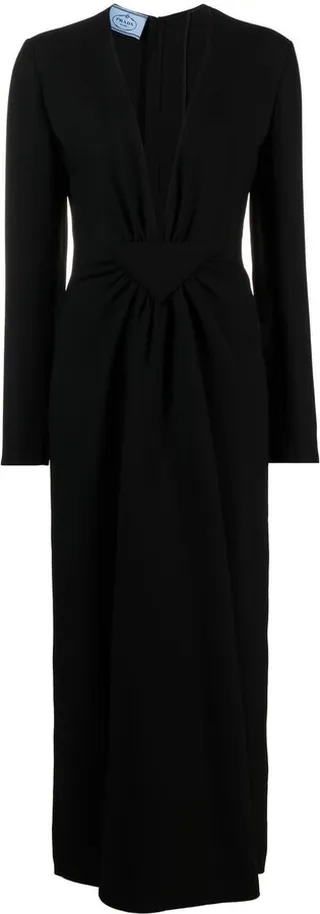 V-neck gathered-waist dress