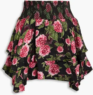 Zarya smocked devoré-chiffon mini skirt
