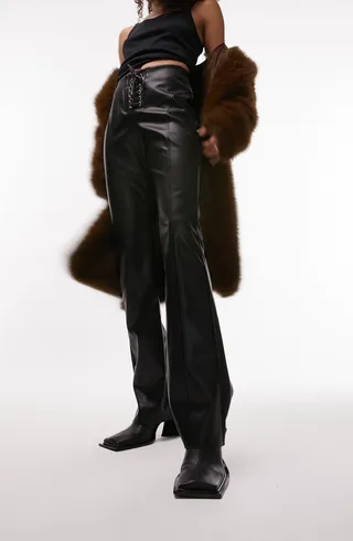 Lace-Up Faux Leather Trousers