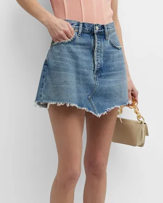 Parker Angled-Hem Denim Mini Skirt