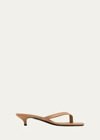 Leather Flip Flop Kitten-Heel Sandals