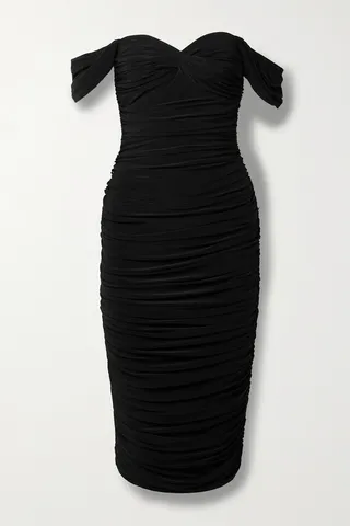 Norma Kamali - Walter Off-the-shoulder Ruched Stretch-jersey Midi Dress - Black
