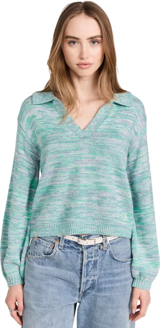 525 Lattice Split Collared Pullover