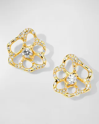 18K Stardust Drizzle Small Flower Stud Earrings with Round Brilliant-Cut Diamonds