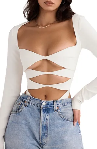 Cutout Crepe Bodysuit