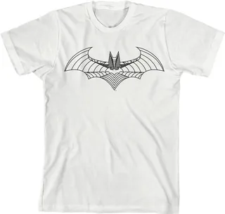 Batman Bat Symbol Line Art Youth Boy’s White T-Shirt-XL
