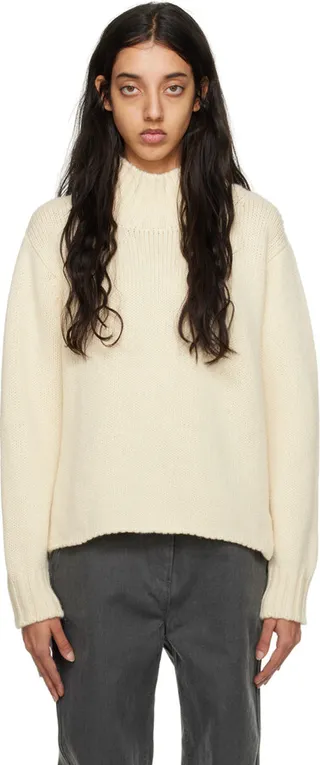 Margaret Howell Off-White Rolled Edge Turtleneck