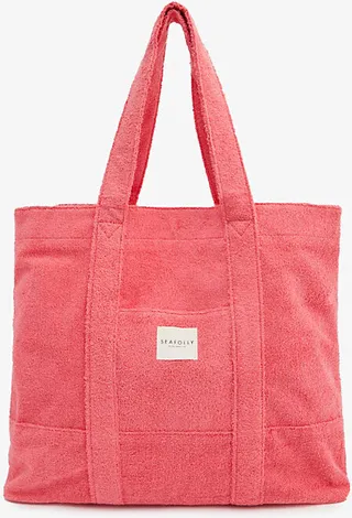 Womens Sun Kissed Coral Brand-patch Terry-cloth Cotton Tote bag
