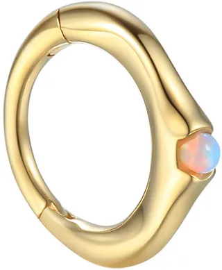 6mm Floating Opal Yellow Gold Clicker Single Hoop Earring