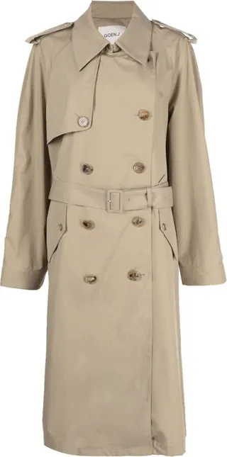 Contrast-Panel Double-Breasted Trench Coat