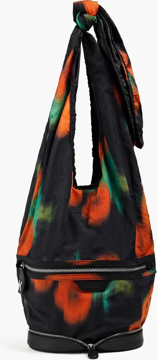 Leather-trimmed printed ripstop shoulder bag