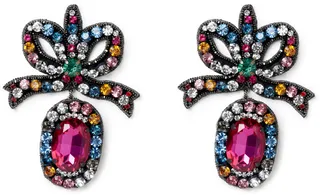 Crystal Embroidered Bow Earrings