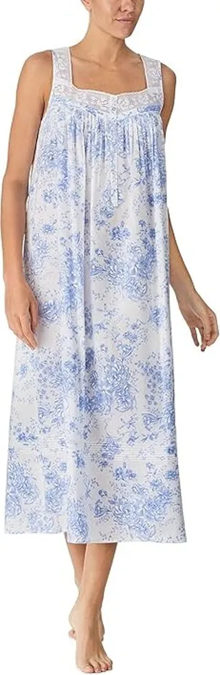 Eileen West Sleeveless Ballet Gown (Blue Blooms) Women's Pajama